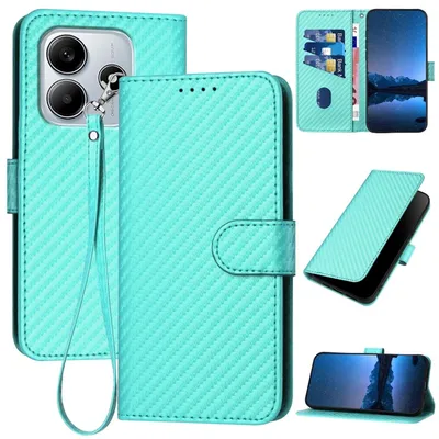 Immagine prodotto di Per Xiaomi Redmi Note 14 5G Design in fibra di carbonio Custodia in con cordino Turchese