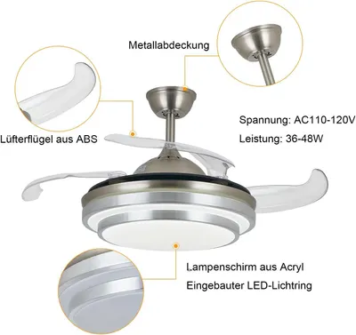 Produktbild von Deckenventilator - Ventilator - Deckenleuchte - Ventilatorleuchte - LED-Lampe - Dimmbare LED-Beleuchtung