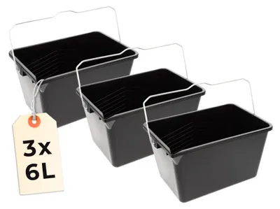 Produktbild von 3 x Farbeimer leer mit Ausgießer Eimer Eckig Streichen Zubehör Plastikeimer Malereimer Lackeimer Streicheimer mit Skala Universaleimer Farb Kübel 6 Liter