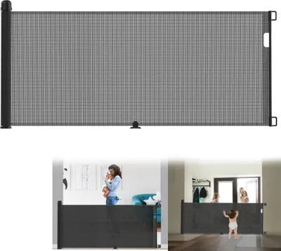 Produktbild von UISEBRT Türschutzgitter Ausziehbar Treppenschutzrollo Absperrgitter Treppenschutzgitter Treppe 0-300cm Baby Kinder Schwarz