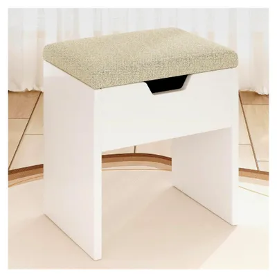 Produktbild von Hocker für Schminktisch mit Stauraum, gepolsterter Sitzhocker, Fußstütze, 38x30x41cm, Weiß