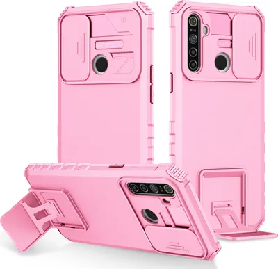 Produktbild von OPPO Realme 5 Hülle, Dual Layer Ständer Schutzhülle mit Schiebe Kamera Schutz für OPPO Realme 5 Pink
