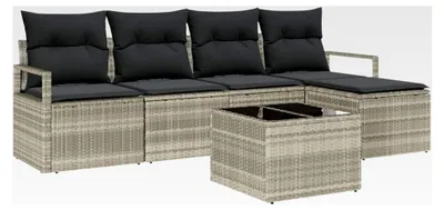 Produktbild von 6-teiliges Garten-Sofagarnitur mit Kissen Grau Poly Rattan Lounge Sofa Outdoor