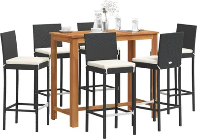 Produktbild von Maison Exclusive - 7-tlg. Gartenbar-Set Schwarz Massivholz Akazie und Poly Rattan