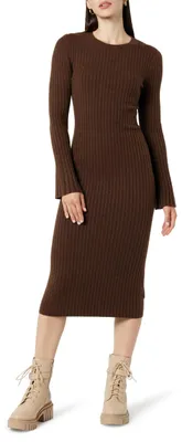 Produktbild von The Drop Pulloverkleid für Damen, Fernanda gerippt mit Glockenärmeln, Kaffeebrau