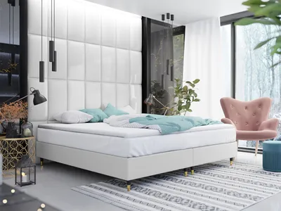 Obrázek produktu pro Manželská čalouněná postel s matrací 180x200 NECHLIN 5 - bílá