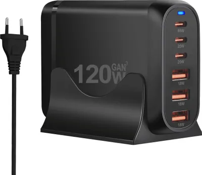 Immagine prodotto di CARICATORE VELOCE GaN 120W PD 3x USB C 3x QC 3.0 PER LAPTOP IPHONE 65W MAC