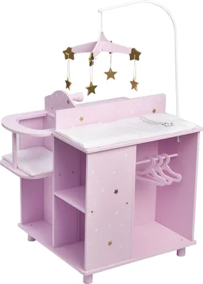 Obrázek produktu pro Fialový přebalovací pult pro panenky Olivia's Little World Mateřská hrací sada s vysokou židličkou a mobilní hvězdou TD-0203AP