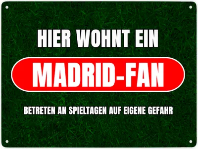 Produktbild von Hier wohnt ein Madrid-Fan Metallschild XXL in 28x38 cm mit Rasenmotiv