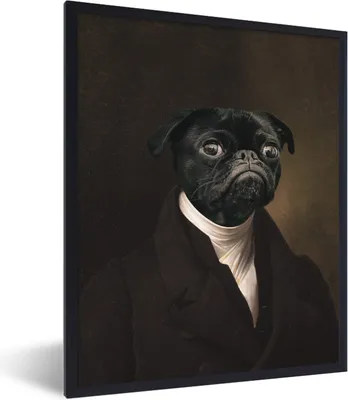 Produktbild von MuchoWow® Gerahmtes Poster Malerei - Hund - Alte Meister 60x80 cm - Poster mit Schwarzem Bilderrahmen Wandposter Rahmen Foto Bilder - Premium - Wanddeko Wohnzimmer