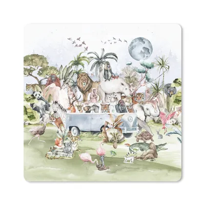 Produktbild von MuchoWow® Mauspad Mousepad Dschungel - Bus - Tiere - Kinder - Pflanzen 20x20 cm - Mousepads - Maus Mat - Pad - Mausunterlage - Desk Mat - Bureauartikeln