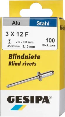 Immagine prodotto di GESIPA Blindniete Mini-Pack 100 Stk (lu/Stahl 3x12 Scherkraft 700N Flachrundkopf