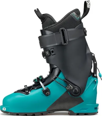 Skischuh "Gea" von Scarpa in Türkis und Schwarz; seitliche Ansicht; für Ski-Ausrüstung.