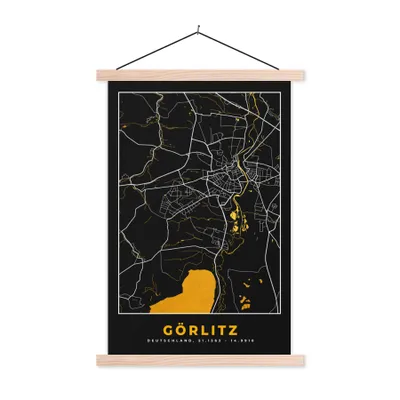 Produktbild von MuchoWow® Textilposter Karte - Görlitz - Gold - Stadtplan - Deutschland 60x90 cm mit holzfarbenen Rahmen - Textil