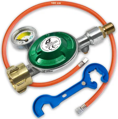 Produktbild von Druckminderer 30mbar Druckregler Gasregler Camping mit Manometer Gasschlauch 100cm Gas-Füllstandsanzeiger für Gasflasche