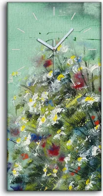 Produktbild von Dekor Leinwand Uhr Wandbilder Kunstdruck 30x60 Foto Abstrakte Malerei mit Blumen - weiße Hände
