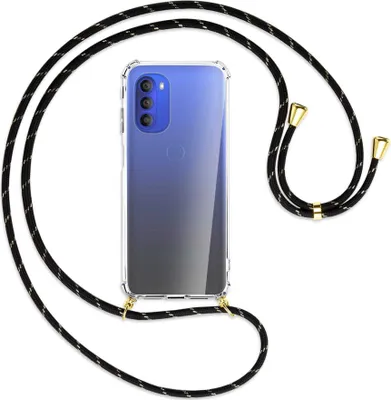 Produktbild von Handykette Backcover-Schutzhülle mit Band (Metall goldfarben) für Motorola Moto G51 5G - schwarz/gold