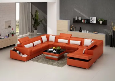 Obrázek produktu pro Rohová Kožená Sedací Souprava Oranžová 315 x 367 x 256 cm