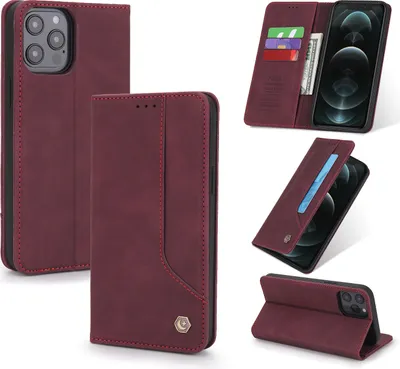 Produktbild von iPhone 12 Pro Max Hülle, LaimTop Retro Kunstledertasche Schutzhülle mit Kartenfach Standfunktion für iPhone 12 Pro Max Braun