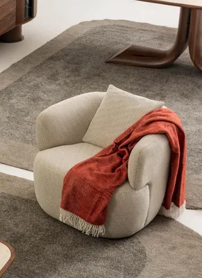 Produktbild von Sessel Moderner Stil Beige Holzrahmen Elegantes Design Polstersessel