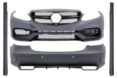 Productafbeelding van Bodykit voor Mercedes E-klasse W212 facelift 13-16, met E63 AMG-uitstraling, in glanzend zwart.