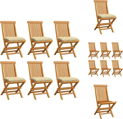 Produktbild von vidaXL Gartenstühle mit Cremeweißen Kissen 6 Stk. Massivholz Teak -  Gartenstühle