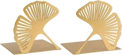 Image de Ginkgo - Lot de 2 serre-livres décoratifs en métal doré avec motif découpé