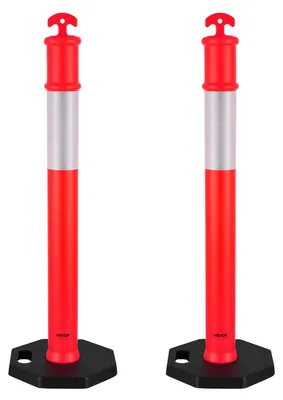 Image de VEVOR Poteaux de signalisation Poteaux de signalisation 2 pièces (114 cm) avec socle lesté & bandes réfléchissantes, poteaux de signalisation robustes pour chantiers, parkings, poteaux de barrage pour gérer la foule, rouge