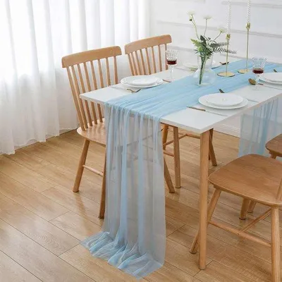Obrázek produktu pro Stolní ubrus ze šifonu, světle modrý, 300 x 70 cm, na svatbu