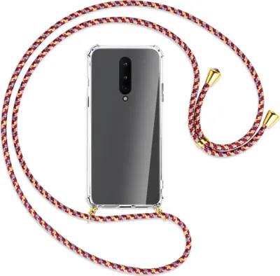 Produktbild von Handykette Backcover-Schutzhülle mit Band (Metall goldfarben) für OnePlus 8 - weinrot/gelb/grau