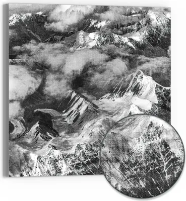 Produktbild von DEQORI Hybrid Leinwand Bild 50x50 cm 'Gipfel im Nebel' Wandbild Glas flach modern