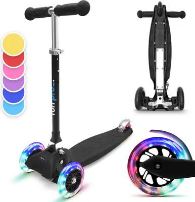 Produktbild von fun pro ONE Kinder Roller – 3 Räder, für 3-6 Jahre, Klappbar & Höhenverstellbar, LED Räder, Schwerkraftlenkung, bis 50 kg, Scooter Kinder, Roller Kinder, Schwarz