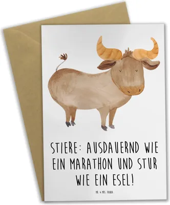 Produktbild von Mr. & Mrs. Panda Grußkarte Starker Stier - Weiß - Geschenk, Grußkarten, Tierkreiszeichen, Ausdauer Marathon, Horoskop, babykarte, Sternzeichen, hochzeitskarten, Geschenke