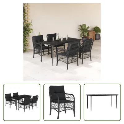 Produktbild von The Living Store 5-tlg. Garten-Essgruppe mit Kissen Schwarz Poly Rattan