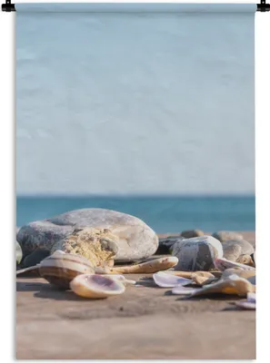 Produktbild von MuchoWow® Wandteppich Wandbehang Muscheln - Strand - Meer - Sommer - Sonne 90x135 cm Tapisserie Dekoration Wandtuch - Baumwolle - Wandskulptur