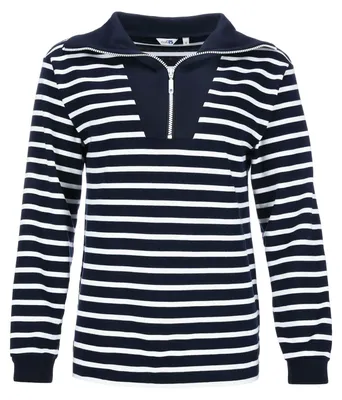 Produktbild von modAS Damen Troyer-Shirt Maritim mit Streifen - Gestreiftes Langarmshirt aus Baumwolle in Blau-Weiß Größe 38