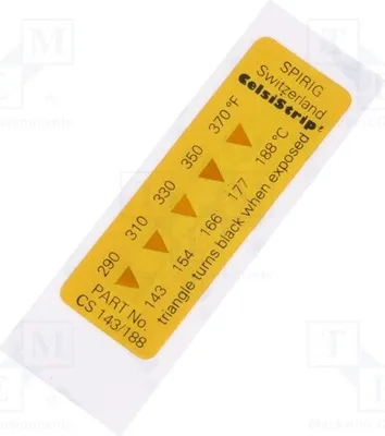 Immagine prodotto di 1 etichetta per la registrazione della temperatura, dimensioni 15x45 mm, modello CS-143/188, indicatore di temperatura in gradi Celsius (°C) e gradi Fahrenheit (°F)