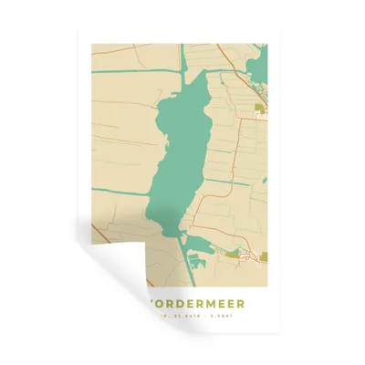 Obrázok produktu pre MuchoWow® Nálepka na stenu - Koevordermeer - Mapa - Vintage - Mapa mesta - 40x60cm - Samolepiaca a polohovateľná