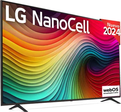 A television set with a colorful, abstract display.