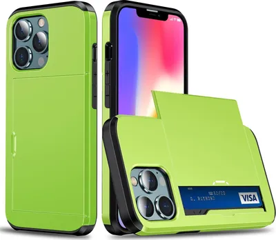 Produktbild von Mobigear Card Schutzhülle für iPhone 13 Pro Max, Hartschalen-Rückseite, stoßfest mit Kartenhalter - Grün