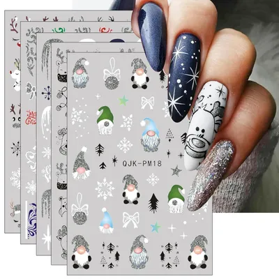 Immagine prodotto di Adesivi per unghie glitterati a tema natalizio, 10 fogli, adesivi per nail art, autoadesivi, fiocchi di neve, decorazioni invernali
