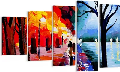 Produktbild von Bild auf Leinwand - Leinwandbild - Grafik Abbildung See Abend - 100x60cm - Wand Bild - Wanddeko - Leinwanddruck - Bilder - Kunstdruck - Wanddekoration - Leinwand bilder - Wandkunst - EG100x60-3110