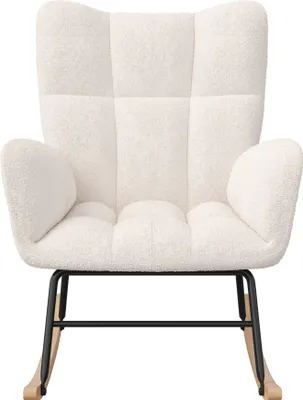 Produktbild von Schaukelstuhl mit hoher Rückenlehne, Relaxsessel für Wohnzimmer und Schlafzimmer, Ohrensessel aus Teddy-Samt, Schwingsessel