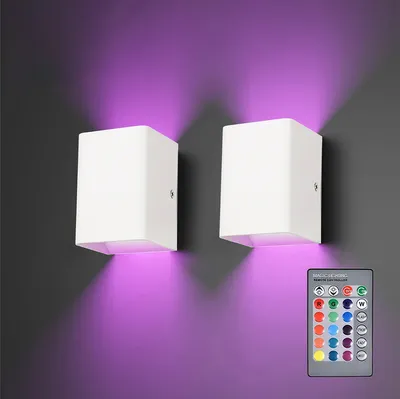Produktbild von 2x Moderne Led Wandleuchte Weiß Innenwandleuchten Mit Fernbedienung Wandbeleuchtung Für Wohnzimmer Schlafzimmer Flur, Lichtfarbe: RGB
