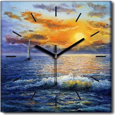 Produktbild von Coloray Uhr auf Leinwand 30x30 cm Wand Uhr Dekoration Wohnzimmer Segeltuch schwarze Hände -Seesonnenuntergang
