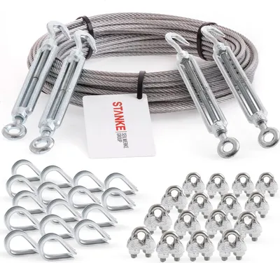 Produktbild von Seilwerk STANKE Rankhilfe Edelstahldrahtseil 10m V4A Edelstahlseil 4mm 7x7, 4x Spannschloss verzinkt M6 Haken+Öse, 16x Kausche V4A, 16x Bügelformklemme V4A - SET 6