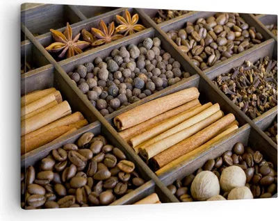 Produktbild von Bild auf Leinwand - Leinwandbild - Zimt Vanille Kaffee Getreide - 70x50cm - Wand Bild - Wanddeko - Leinwanddruck - Bilder - Kunstdruck - Wanddekoration - Leinwand bilder - Wandkunst - AA70x50-2311