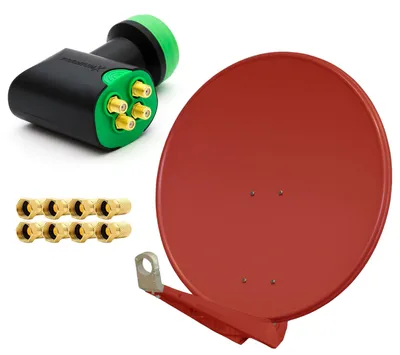 Produktbild von PremiumX DELUXE80 Satellitenantenne 80 cm Alu Rot GDQS Quad LNB 8x F-Stecker