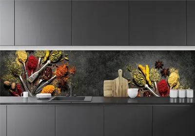 Produktbild von Fototapete Küche Abwaschbar Kräuter Löffel Gewürze - 250x60 cm Einteilig Premium Küchenrückwand - Inklusive Kleister Modern Küchentapete Fototapeten Vlies Tapete UV-Beständig Montagefertig