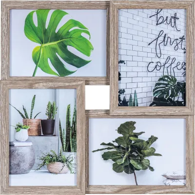 Produktbild von levandeo Bilderrahmen Collage 34x34cm 4 Fotos 13x18 Eiche gekälkt Holz MDF Glas